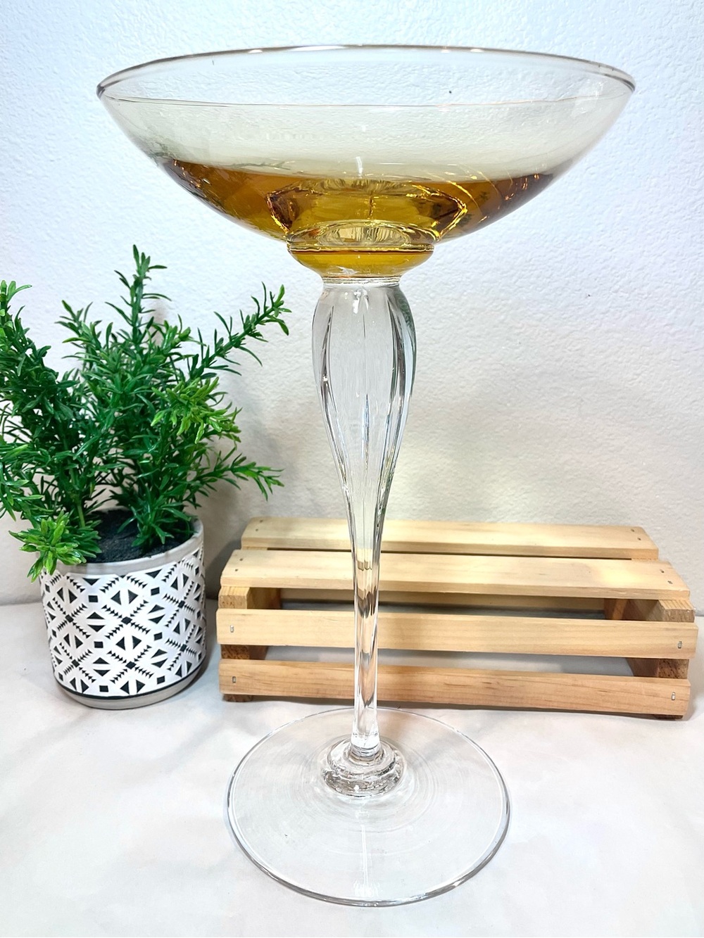 Vintage Steuben- or Empoli-Style Amber-Tinted Tall Compote Candle Holder Art
